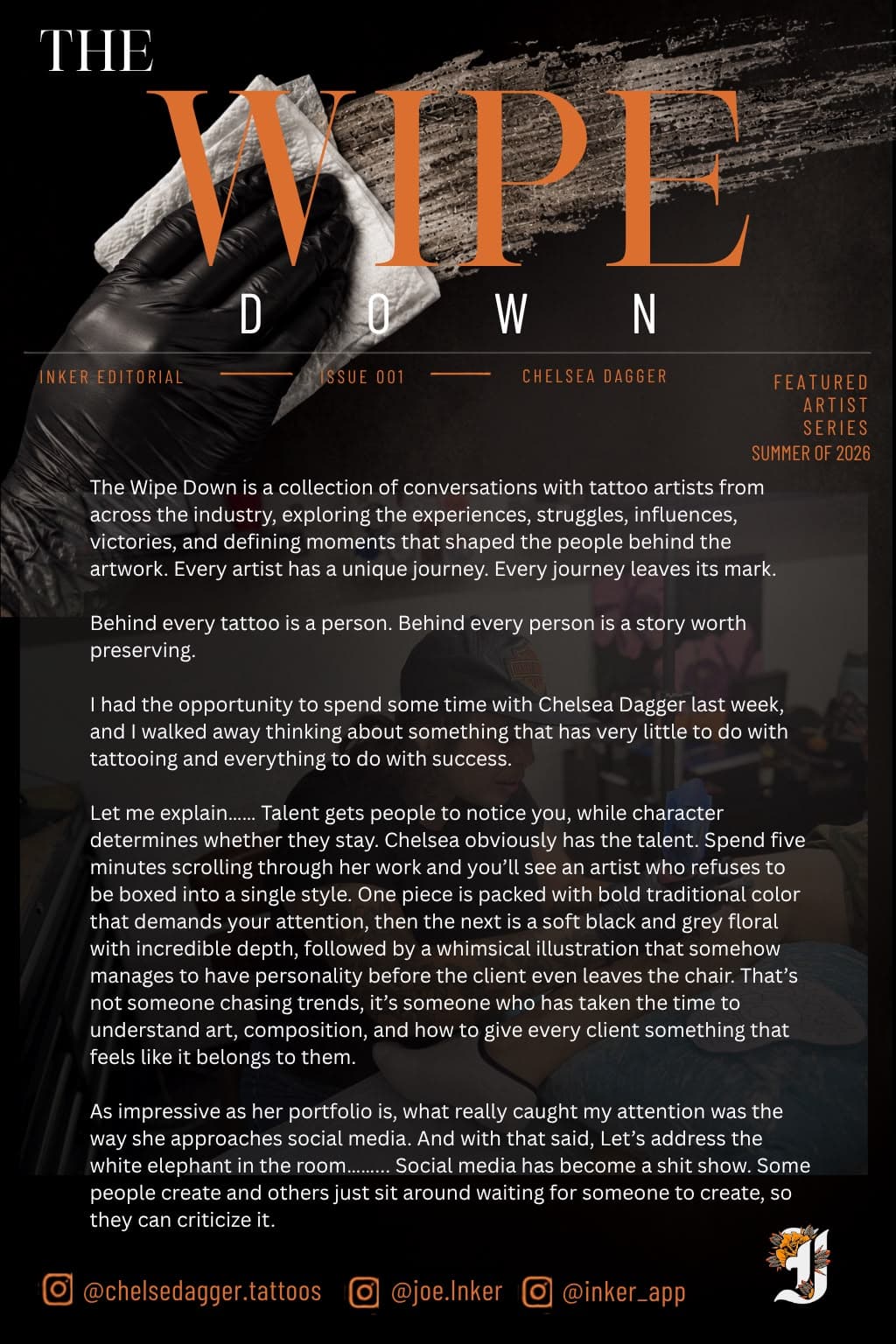 Opening Chelsea Dagger editorial about talent, character, artistic range, and social media