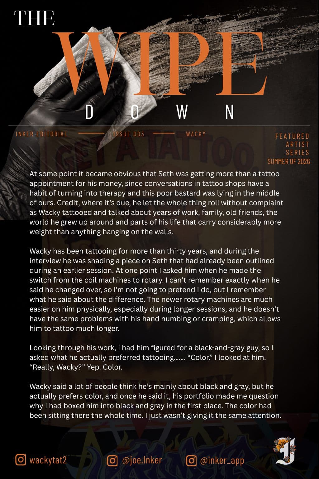 Wacky Benavidez discusses thirty years of tattooing, rotary machines, and his preference for color