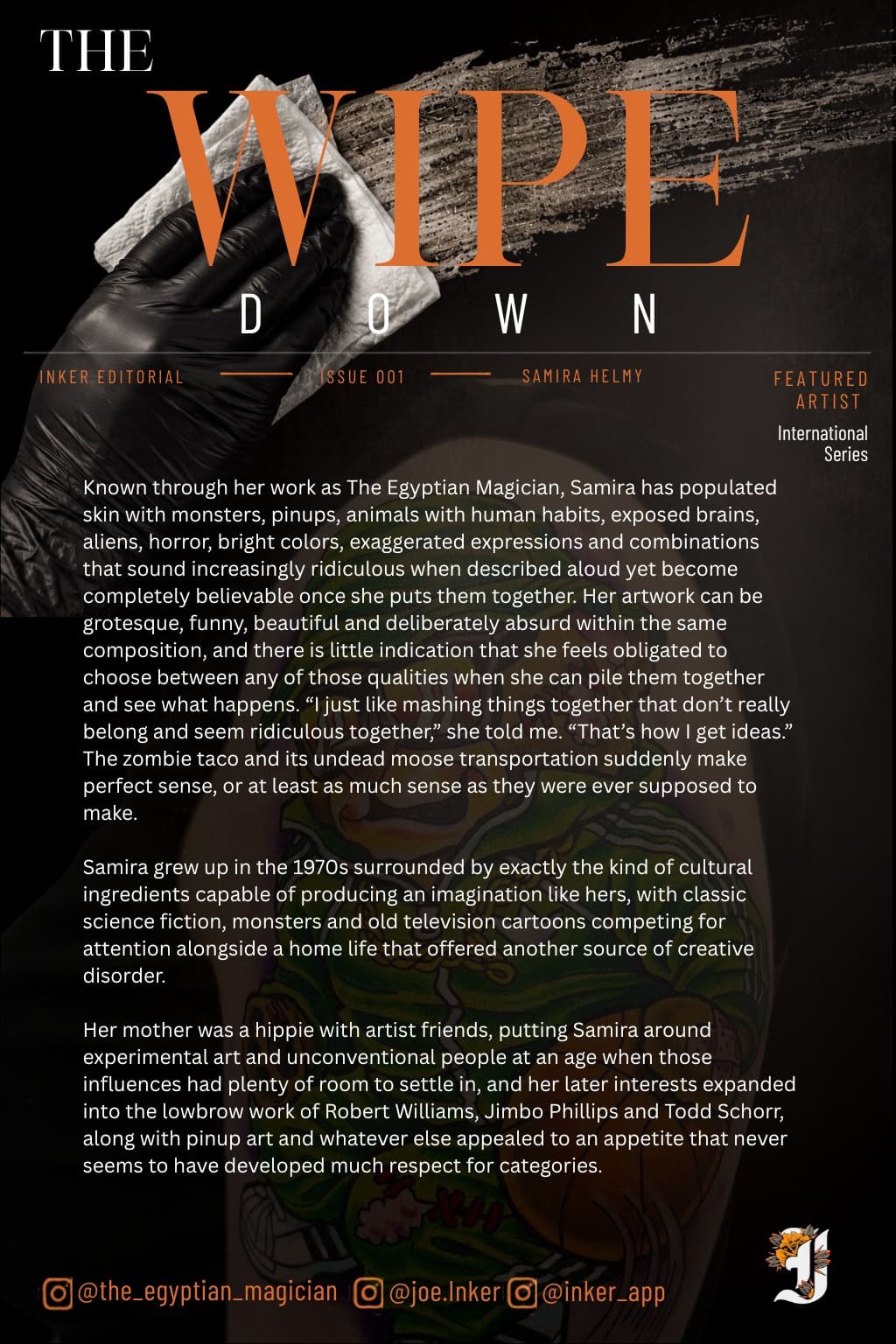 Samira Helmy editorial about The Egyptian Magician, unusual characters, lowbrow art, and creative influences