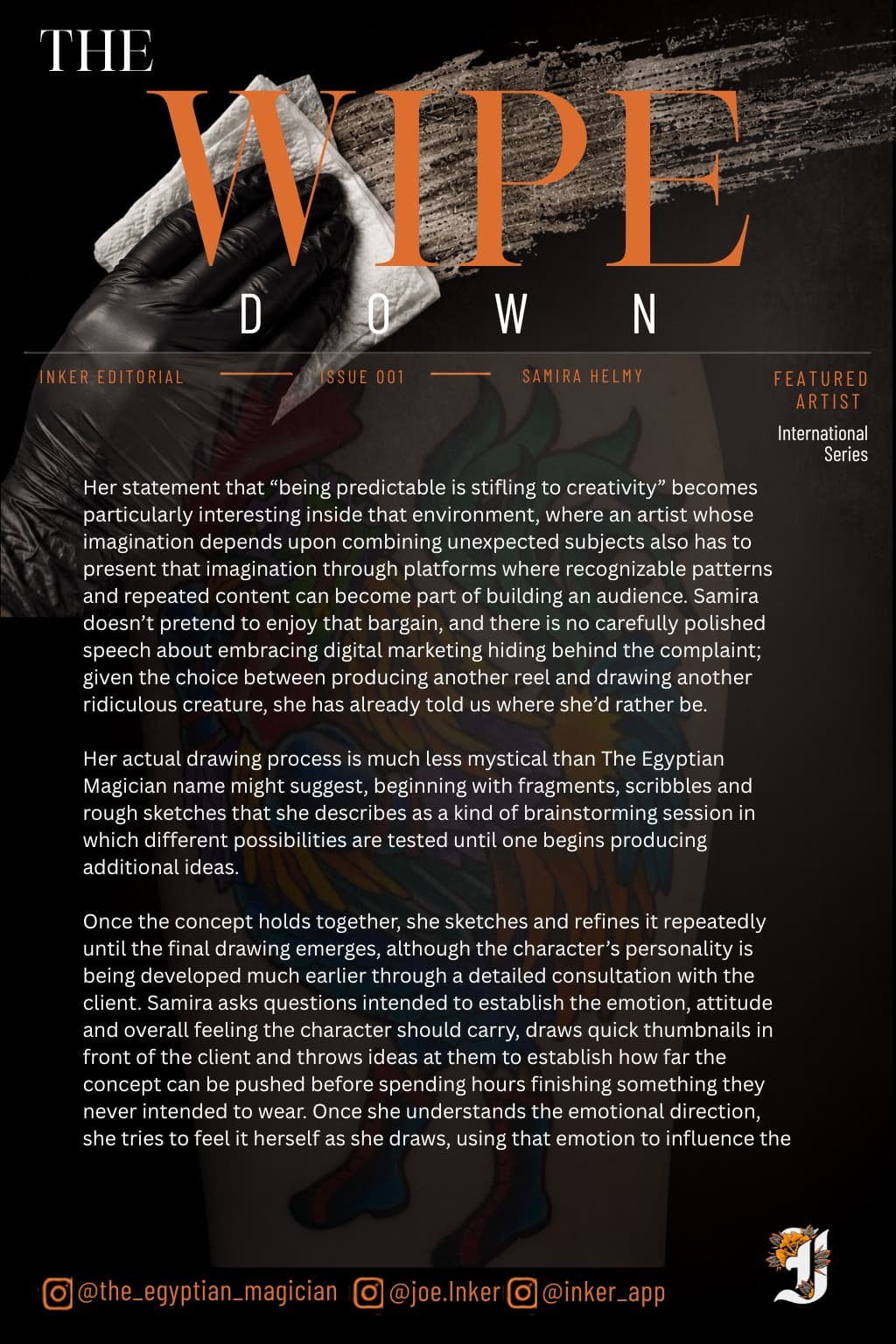 Samira Helmy editorial about unpredictability, sketching, client consultation, and character emotion