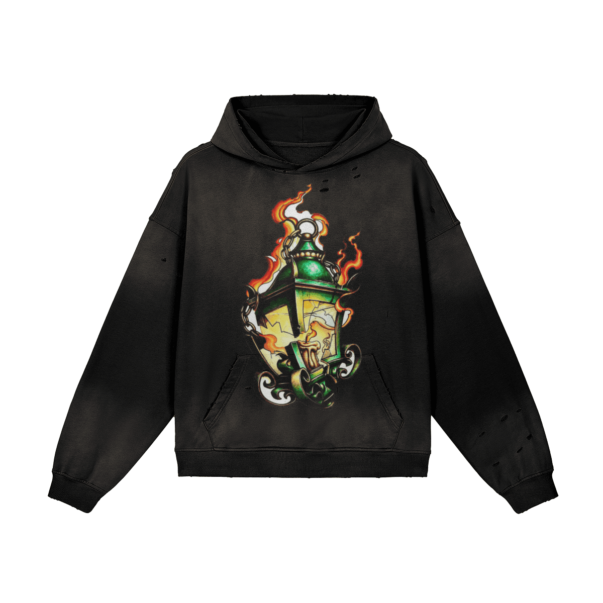 Ian Day Flaming Lantern Distressed Hoodie
