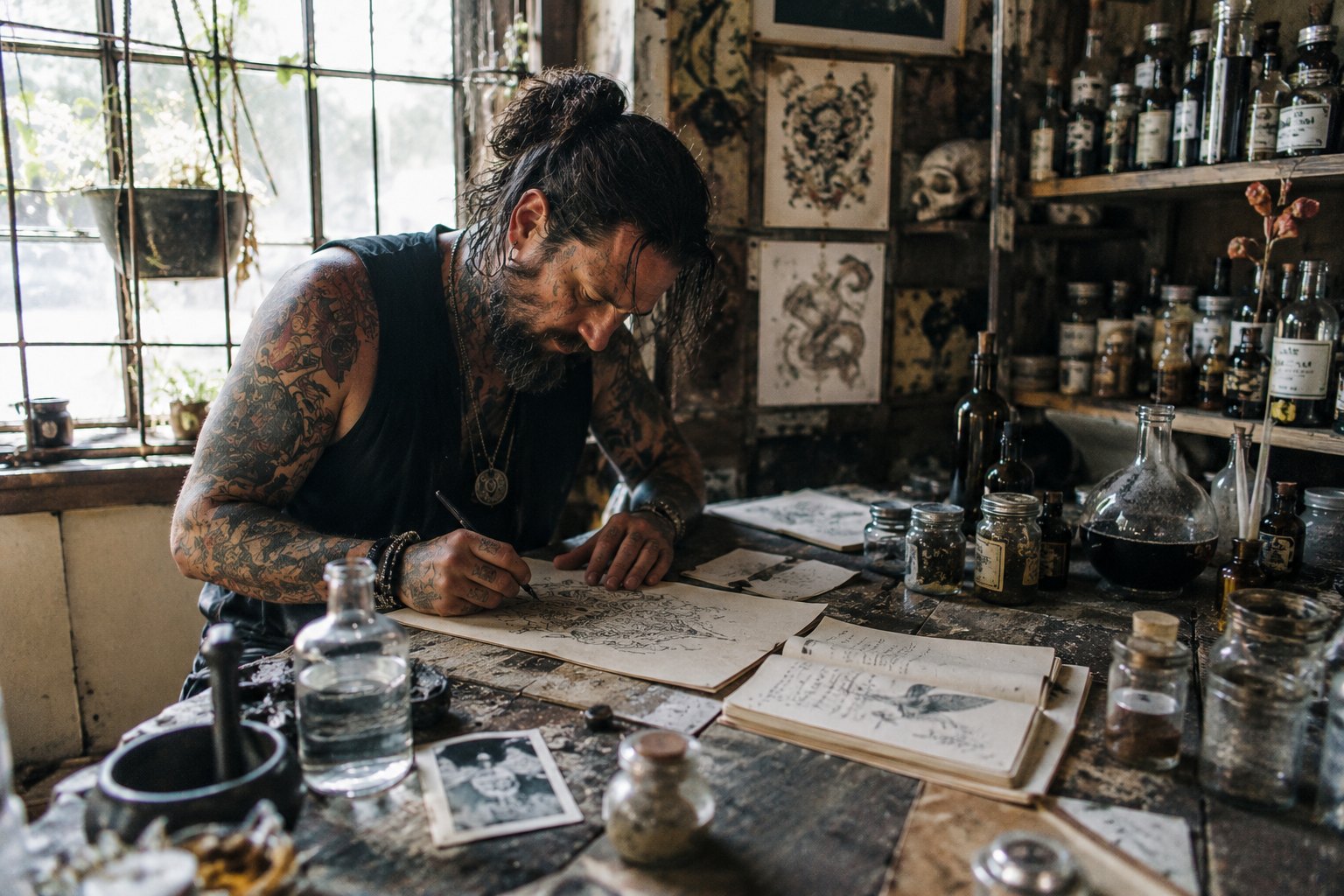 A mercury inspired tattoo culture image representing volatile creative energy, authenticity, and the forces that bind artists together