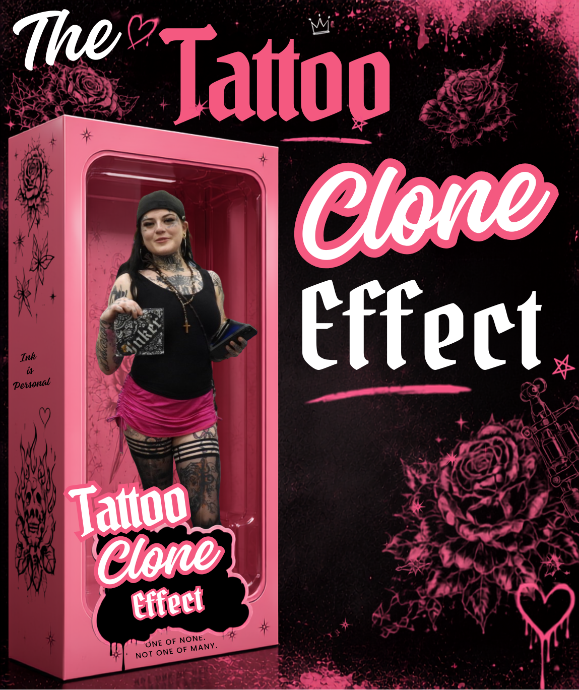A tattoo trend collage showing repeated chest and neck tattoo silhouettes as a visual fingerprint of tattoo culture