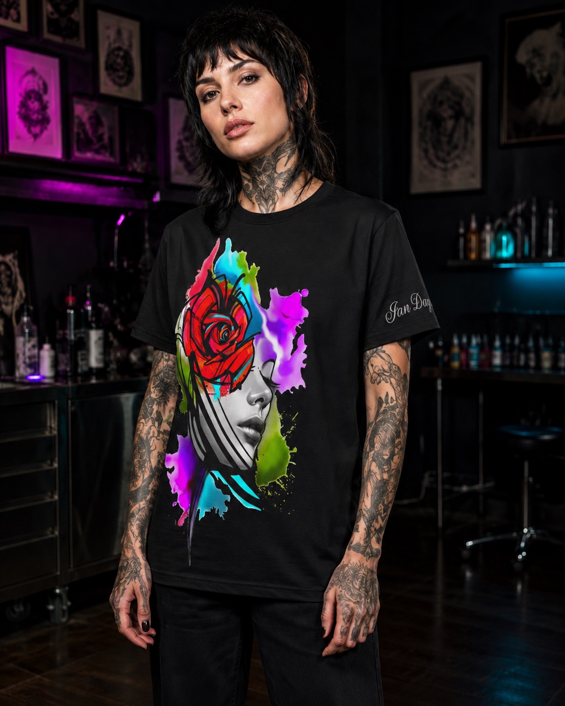 Ian Day - Custom Woman and Rose Watercolor Box Tee